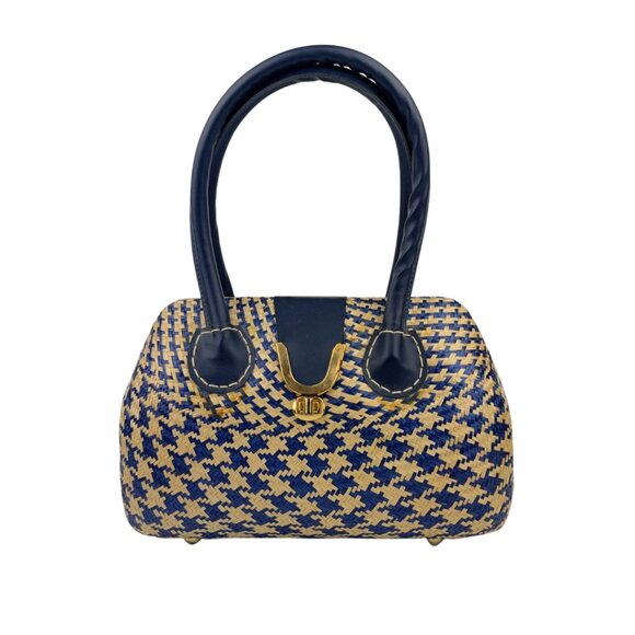 Vintage Woven Straw Houndstooth Handbag - Picture 1 of 4